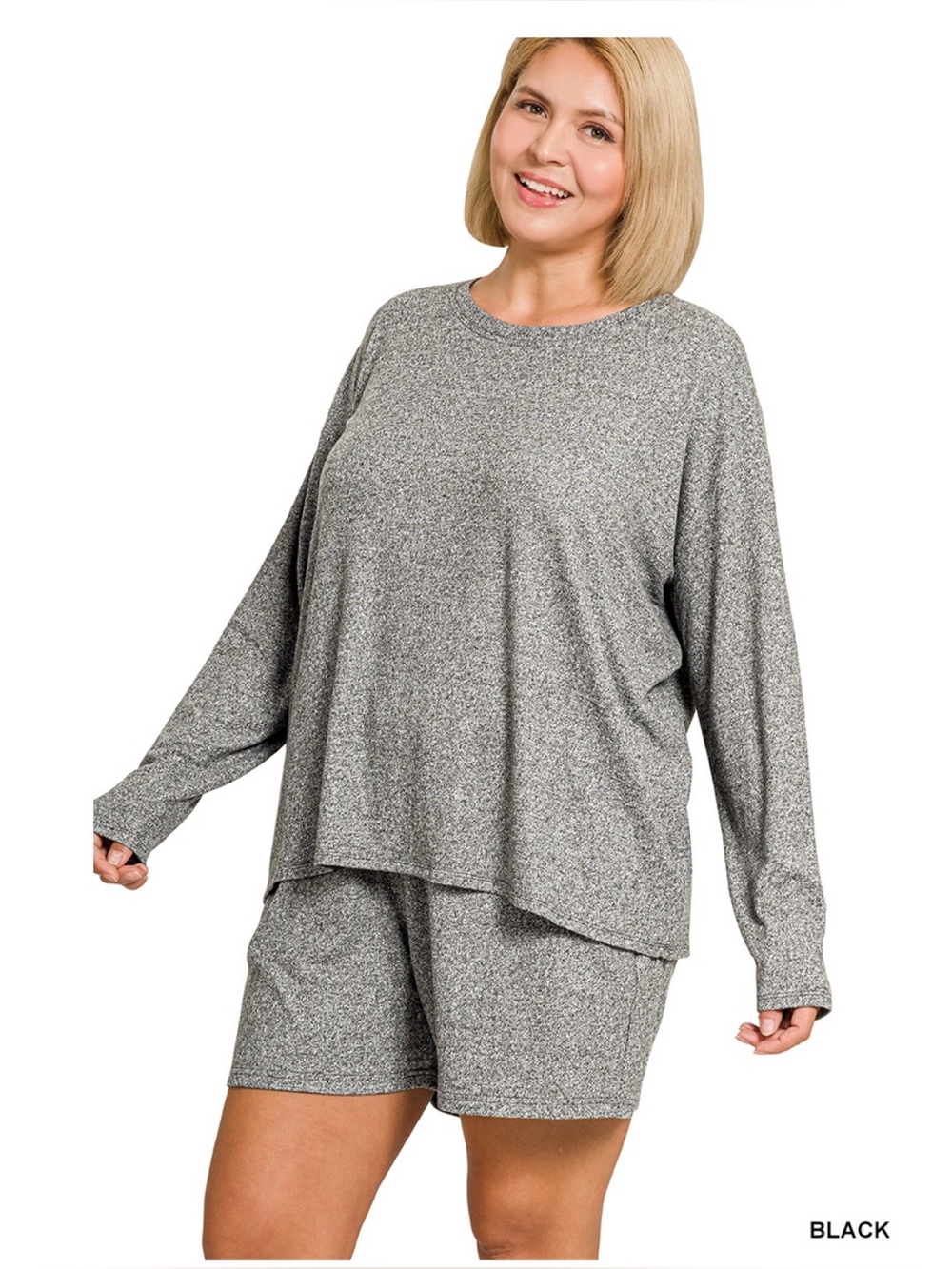 PLUS SOFT MELANGE LONG SLEEVE TEE & SHORTS SET